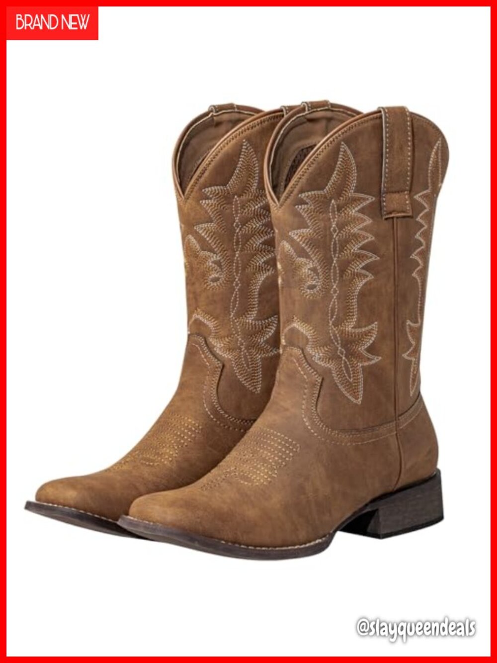 SheSole Cowboy Boots Square Toe Western Mid-Calf Faux Leather Women's